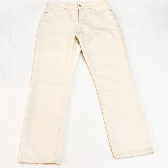 Reiss Lakely Straight Leg Cropped Denim Jeans Cream Size 28 - Picture 2 of 8
